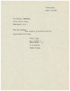 Request for Support of H.R.2071 from Tulsa Resident, 1945-01-01 - 1946-12-31