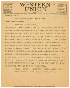 URGENT MESSAGE REGARDING POSTAL RECLASSIFICATION BILL, 1945-01-01 - 1946-12-31