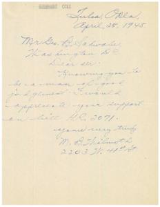 Request for Support from Mr. George Schwabe, 1945-04-25