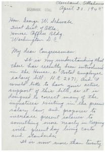 Support Needed: Postal Employee Salary Bill, 1945-01-01 - 1946-12-31