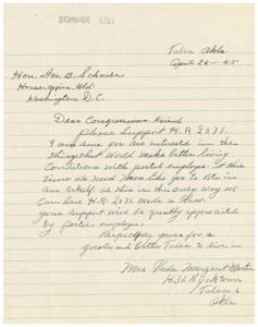 Support Needed for H.R. 2071: A Letter to Congressman Schwabe, 1945-01-01 - 1946-12-31