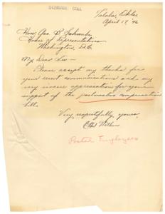 Gratitude for Support: A Letter to Representative Schwabe from Ethel Watkins, 1945-01-01 - 1946-12-31
