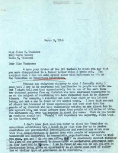 Correspondence Between Alice S. Chambers and Representative George B. Schwabe Regarding OPA and The Committee on Un-American Activities, 1946-03-03