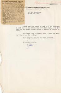 Oklahoma Congressmen Split Vote on Status of Un-American Activities Committee, 1945-03-15
