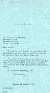 Correspondence between Congressman George B. Schwabe and Attorney Harold E. Rorschach Regarding Labor Issues and Public Service Hours in 1945, 1945-09-25