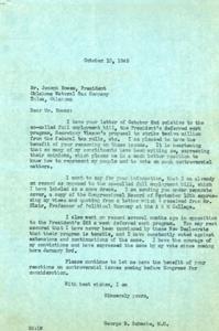 Correspondence between Oklahoma Congressman and Gas Company President on Controversial 1945 Bills, 1945-10-02