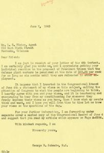 Correspondence on Truman&#39;s Defense Plant Workers Pension Proposal: A Congressman&#39;s Response to Constituent&#39;s Concerns, 1945-06-07