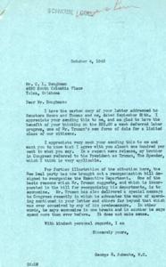 Correspondence Regarding Truman&#39;s Deferred Labor Program and Government Spending, 1945-10-04
