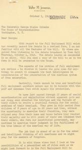 Engineer Waller M Henneman&#39;s Letter to Rep. George Schwabe on Full Employment Bill, 1945-10-04