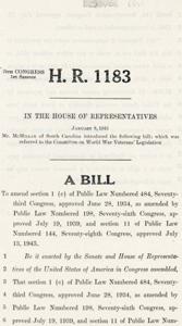 Introduction of H.R. 1183: Amendment to Public Laws of 73rd, 76th, and 78th Congress by Mr. McMillan,, 1945-01-01 - 1946-12-31