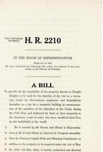 Proposal for the Acquisition of Temple Heights for Recreational and Memorial Purposes - Bill H.R. 2210, 1945-01-01 - 1946-12-31