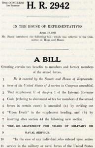 Introduction of H.R. 2942: Proposed Congressional Bill for Granting Tax Benefits to Military Personnel, 1945-01-01 - 1946-12-31