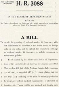 Introduction of a Bill to Grant National Service Life Insurance without Examination to Armed Forces on Foreign or Sea Duty, 1945-05-01