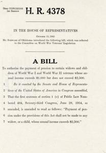 Introduction of the 1945 Pension Adjustment Bill for Widows and Children of World War Veterans, 1945-01-01 - 1946-12-31