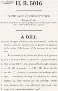 Introduction of the Bill to Extend Options for National Service Life Insurance Conversion and Payout by Mr. Patman in 1945, 1945-12-17