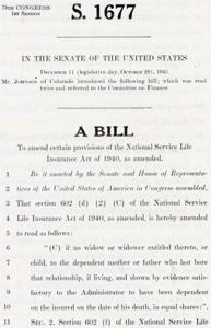 Introduction of Bill S. 1677 to Amend the National Service Life Insurance Act of 1940 by Mr. Johnson of Colorado, 1945-01-01 - 1946-12-31