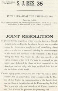 Introduction of a Joint Resolution for the Acquisition of Temple Heights for a Civil War Memorial Building, 1945-02-19
