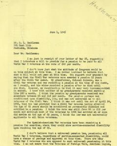 Discussion on Proposed Pension Bill for World War I Veterans, 1945-05-28