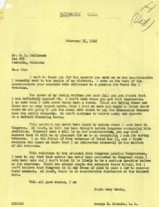 Response to Constituent&#39;s Questions Regarding Veteran Pensions and Congressional Pensions, 1946-02-15