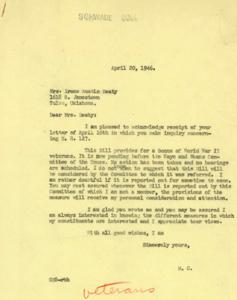 Correspondence Regarding H.R. 127: A Proposed World War II Veterans&#39; Bonus Bill, 1946-04-20