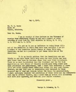 Correspondence Regarding Veterans&#39; Bills in 1946 Congress, 1946-04-25