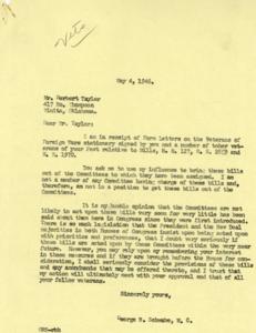 Correspondence Regarding Veteran Bills in Congress, 1946-04-25