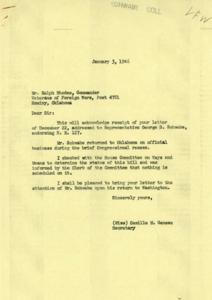 Correspondence Regarding the Endorsement of H.R. 127 by Veterans of Foreign Wars, Post 4781, 1945-12-07