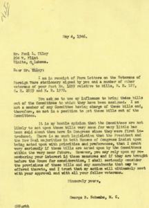 Correspondence Regarding Veterans&#39; Bills in the 1946 U.S. Congress, 1946-04-25