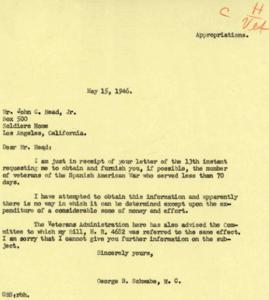 Correspondence Regarding Spanish American War Veterans&#39; Service Duration, 1946-05-15