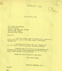 Correspondence Regarding Introduction of HR 4682 for Veterans&#39; Pension, 1945-11-27