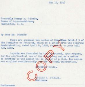 Correspondence Regarding H.R. 4682 Between Honorable George B. Schwabe and Chairman Charles A. Buckley, 1946, 1946-04-06