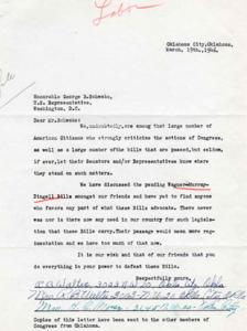 Letter to Representative Schwabe Opposing the Wagner Murray-Dingell Bills, 1945-01-01 - 1946-12-31