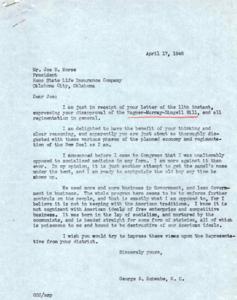 Correspondence on the Wagner-Murray-Dingell Bill and Government Involvement in Business: Letters from George B. Schwabe and Joe D. Morse,, 1946-04-11