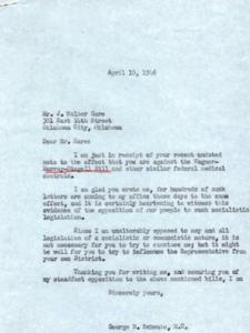 Letter from George B. Schwabe Expressing Opposition to Wagner-Murray-Dingell Bill and Other Federal Medical Controls, 1946-04-10