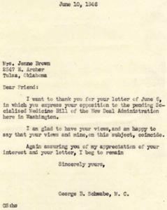 Correspondence on Opposition to the Socialized Medicine Bill of 1946, 1946-06-10