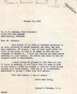 1945 Correspondence on Social Security Tax Rate between George B. Schwabe and W. W. Jackson, 1945-01-12
