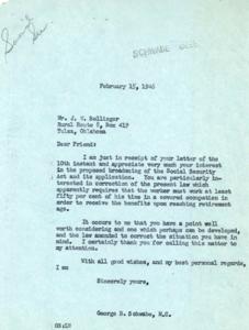 Correspondence on the Amendments to the Social Security Act in 1946, 1946-02-15