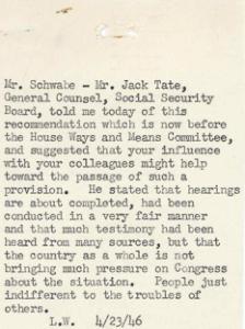 1946 Correspondence: Urging Congressional Action on Social Security Provision, 1945-01-01 - 1946-12-31