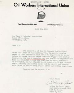 1946 Letter from Oil Workers International Union to Congressman Schwabe Regarding Social Security Legislation, 1946-03-18