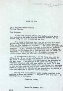 Schwabe&#39;s Letter to G. E. Williams Lumber Company Regarding His Opposition to the Patman Bill and the OPA, 1946-04-15