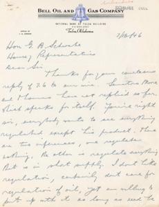 Correspondence Between Bell Oil and Gas Company and Representative G. B. Schwabe Regarding Product Regulation and Inflation Concerns, 1945-01-01 - 1945-12-31