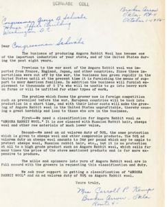Appeal for Classification and Protection of Angora Rabbit Wool Industry in United States, 1945-01-01 - 1946-12-31