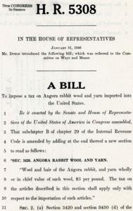Introduction of the 1946 Bill to Impose Tax on Imported Angora Rabbit Wool and Yarn, 1946-01-31