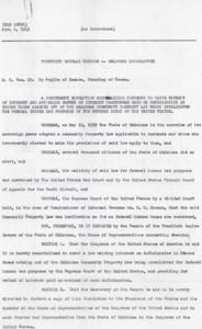 Oklahoma Legislature&#39;s Resolution to Memorialize Congress for Waiver and Refund of Interest on Income Tax Deficiencies due to Invalidated Community Property Law, 1945-01-01 - 1946-12-31