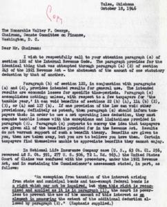 Request for Revision of Section 122 of the Internal Revenue Code: A Letter to the Chairman of the Senate Committee on Finance, 1945-01-01 - 1946-12-31