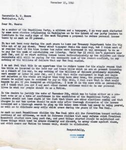 Letter to Honorable E.H. Moore: Concerns over Proposed Income Tax Reduction, 1946-11-15