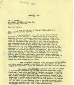 Letter from George B. Schwabe on Government Spending and Taxation, 1946-03-08