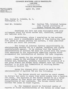 Letter to Hon. George B. Schwabe Regarding the Administration of Section 722 of the Internal Revenue Code, 1946-04-30