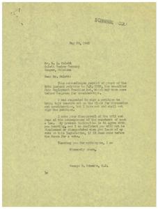 ["Mr. Hulett of the Hulett Lumber Company wrote to Congressman Schwabe expressing his disapproval of the Fair Employment Practice Act (H.R. 2232). He outlined his concerns about the bill, including government overreach, increased taxes, and potential for labor disputes. Congressman Schwabe responded, indicating that he shared Hulett's concerns and would not sign a petition to support the bill. Schwabe assured Hulett that he would vote against the legislation if it came before the House."]