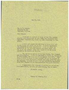 ["The first letter is from George B. Schwabe, a member of Congress, to A. Do Cochran, an attorney, regarding their disapproval of the Fair Employment Practice Act (H.R. 2232) and their decision not to support it. Schwabe mentions that they will discuss the matter with other individuals and suggests that Cochran ask Democratic friends to write to other members of Congress. The second letter is from A.S. Cochran to George Schwabe, expressing their belief that the bill should be killed and asking Schwabe to watch it closely and discuss it with other individuals."]
